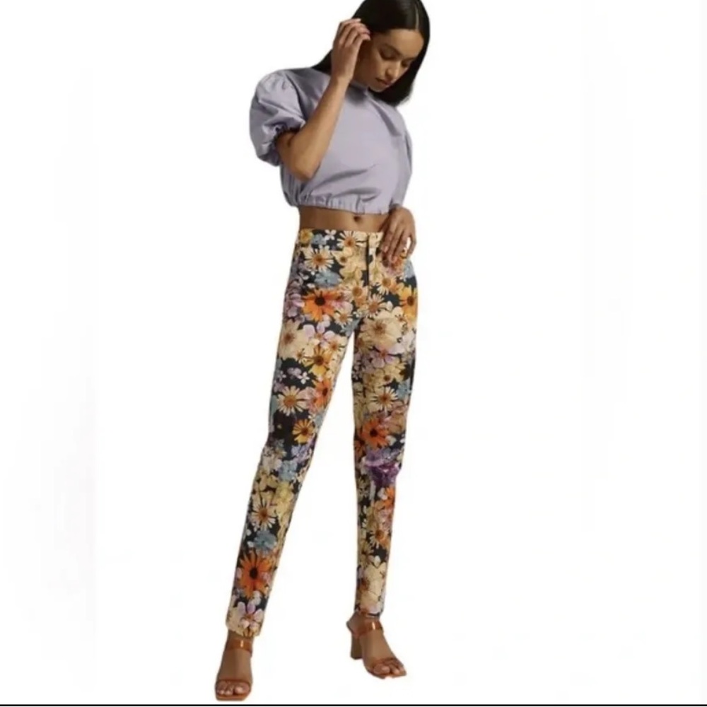 Maeve Floral Printed Multi-Color Slim Trousers